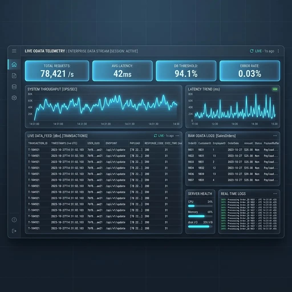 DataTetherz live ERP dashboard with real-time analytics charts and KPI cards