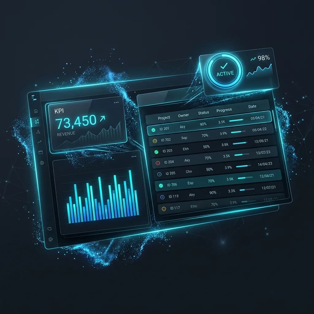 DataTetherz auto-generated premium dashboard showing real-time ERP analytics and KPI telemetry
